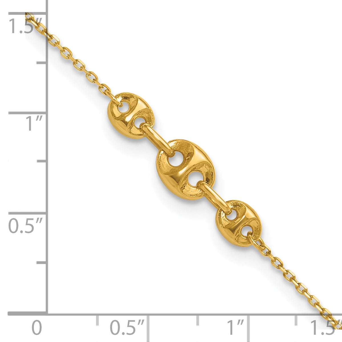14K Polished Fancy Link 9in Plus 1 in ext. Anklet-ANK332-9