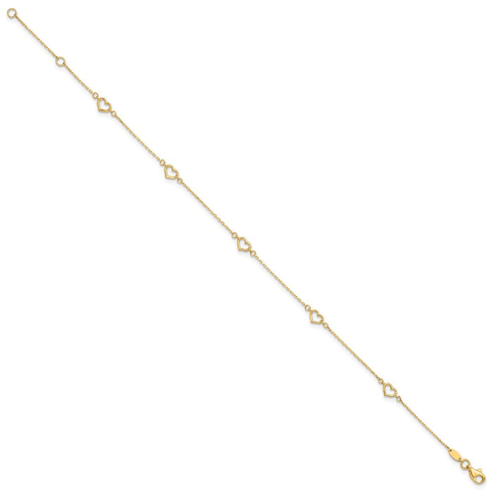 14K Polished Heart Link 9in Plus 1in ext. Anklet-ANK334-9