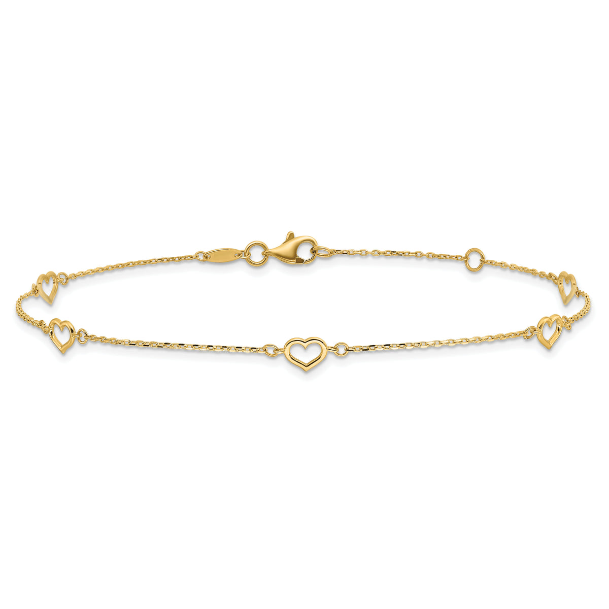 14K Polished Heart Link 9in Plus 1in ext. Anklet-ANK334-9
