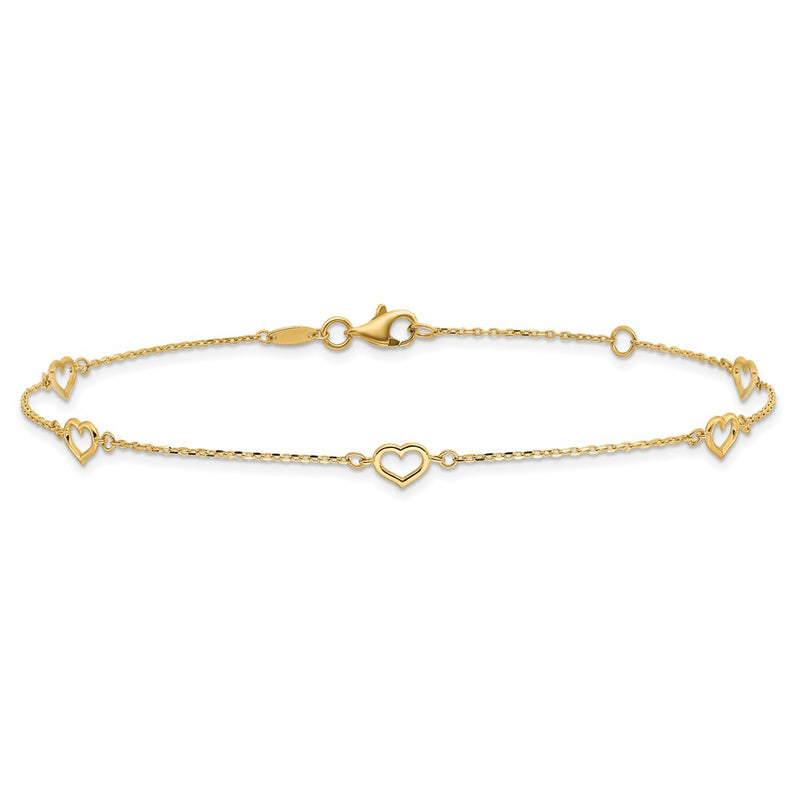 14K Polished Heart Link 9in Plus 1in ext. Anklet-ANK334-9