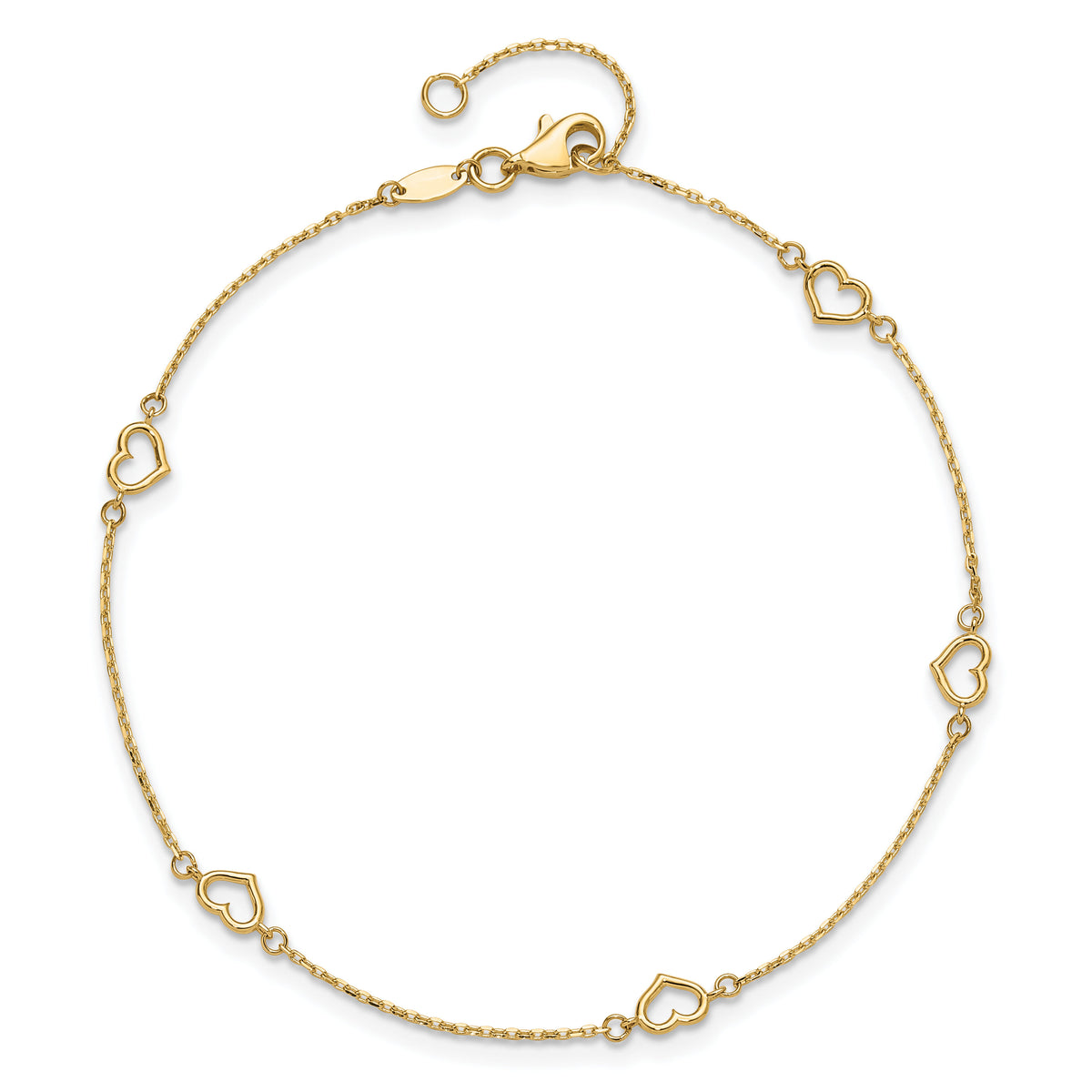 14K Polished Heart Link 9in Plus 1in ext. Anklet-ANK334-9
