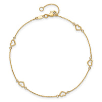14K Polished Heart Link 9in Plus 1in ext. Anklet-ANK334-9