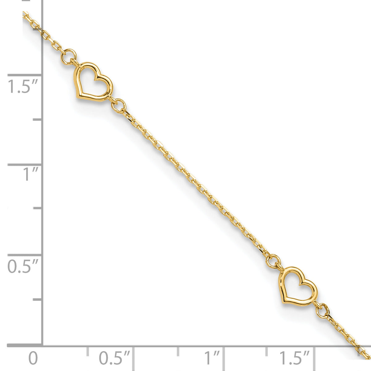 14K Polished Heart Link 9in Plus 1in ext. Anklet-ANK334-9