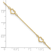 14K Polished Heart Link 9in Plus 1in ext. Anklet-ANK334-9
