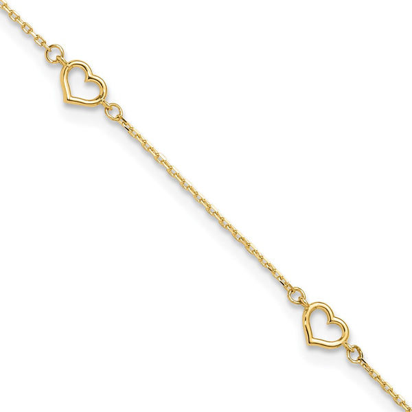 14K Polished Heart Link 9in Plus 1in ext. Anklet-ANK334-9