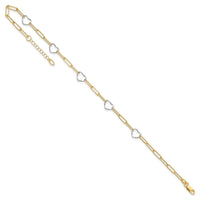 14K Two-tone Paperclip Link Heart 9in Plus 1in ext. Anklet-ANK335-9