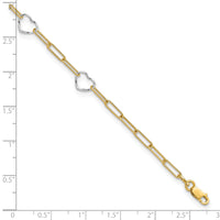 14K Two-tone Paperclip Link Heart 9in Plus 1in ext. Anklet-ANK335-9