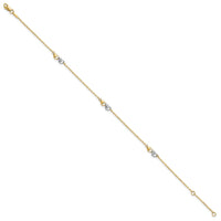 14k Two-tone Polished and D/C Hearts 9in Plus 1in ext. Anklet-ANK339-9