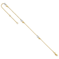 14k Two-tone Polished and D/C Hearts 9in Plus 1in ext. Anklet-ANK339-9