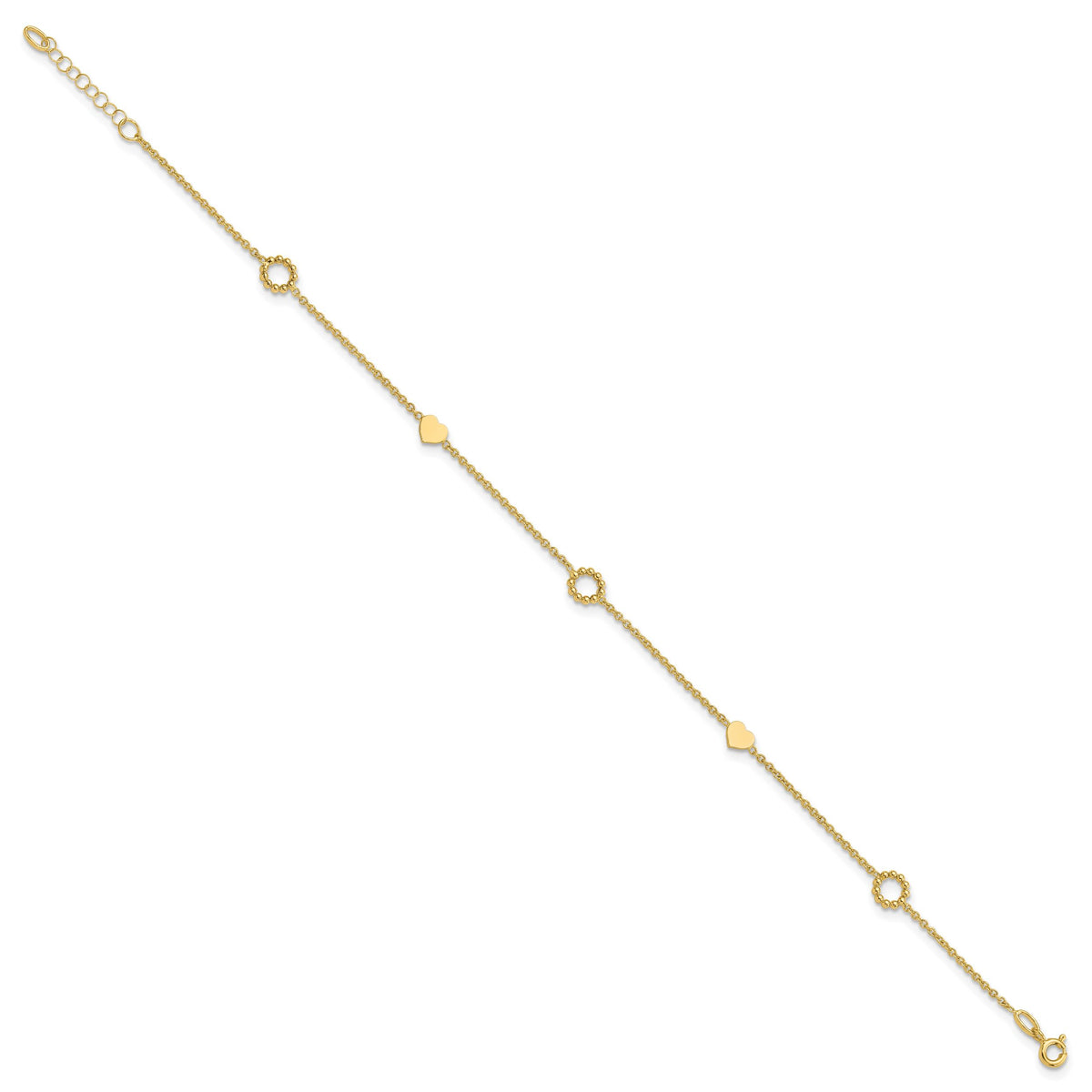 14K Heart 9in Plus 1in ext. Anklet-ANK340-9