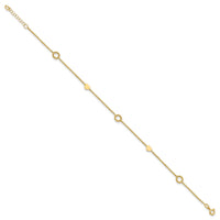 14K Heart 9in Plus 1in ext. Anklet-ANK340-9