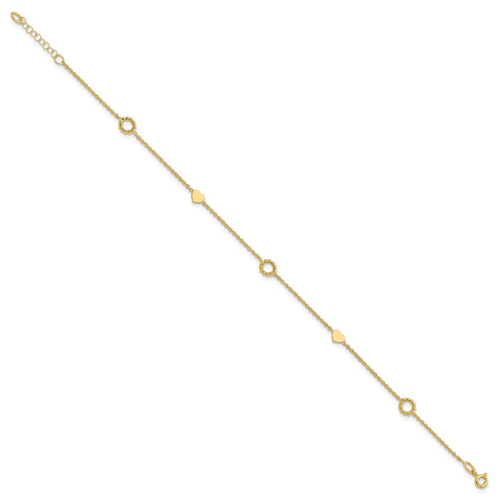 14K Heart 9in Plus 1in ext. Anklet-ANK340-9