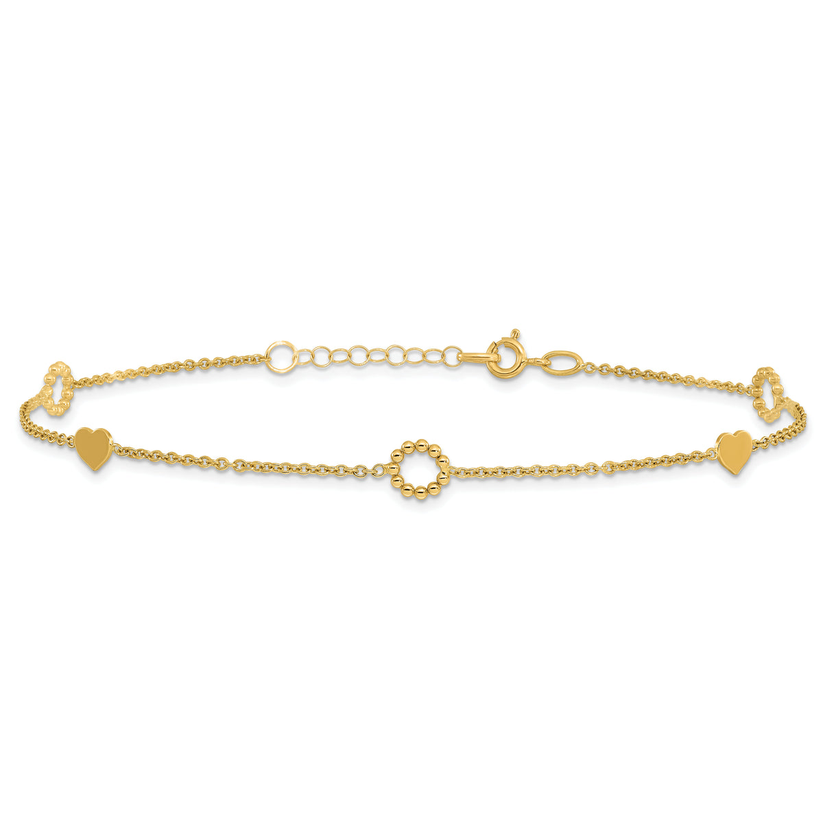 14K Heart 9in Plus 1in ext. Anklet-ANK340-9