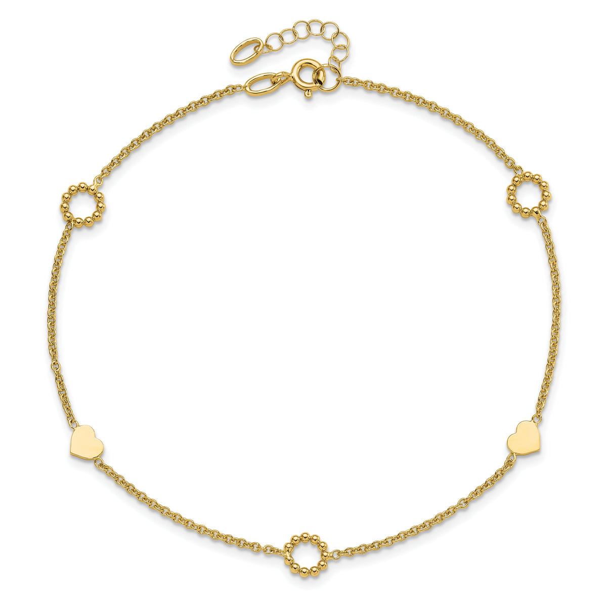 14K Heart 9in Plus 1in ext. Anklet-ANK340-9
