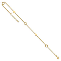 14K Heart 9in Plus 1in ext. Anklet-ANK340-9