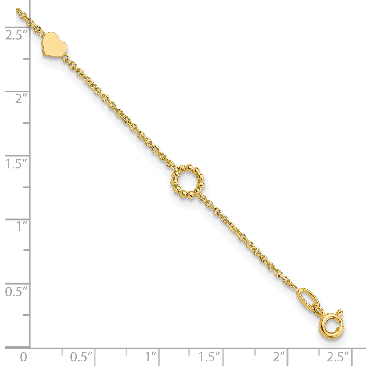 14K Heart 9in Plus 1in ext. Anklet-ANK340-9