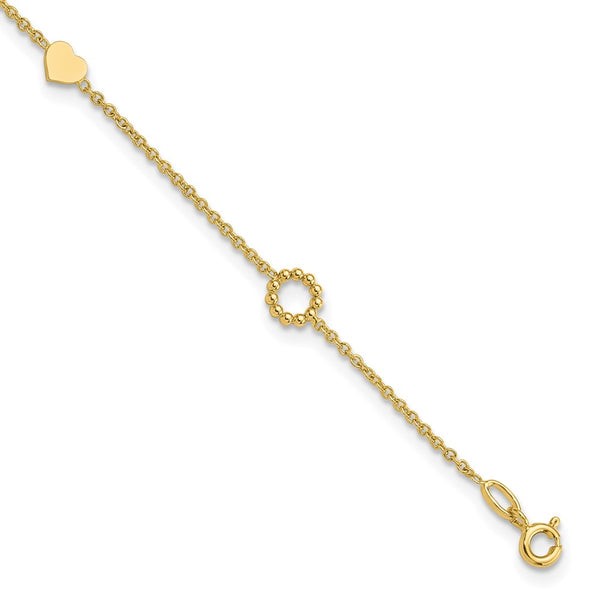14K Heart 9in Plus 1in ext. Anklet-ANK340-9