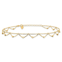 14K Polished and Diamond-cut Fancy 10in Plus 1.5in ext. Anklet-ANK343-10