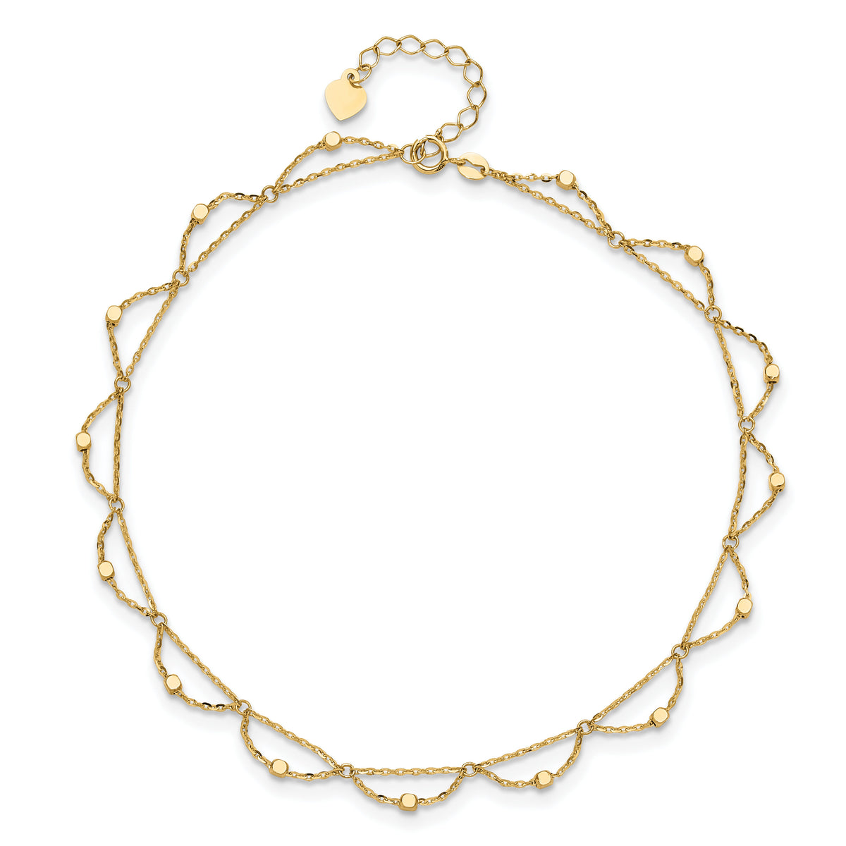 14K Polished and Diamond-cut Fancy 10in Plus 1.5in ext. Anklet-ANK343-10