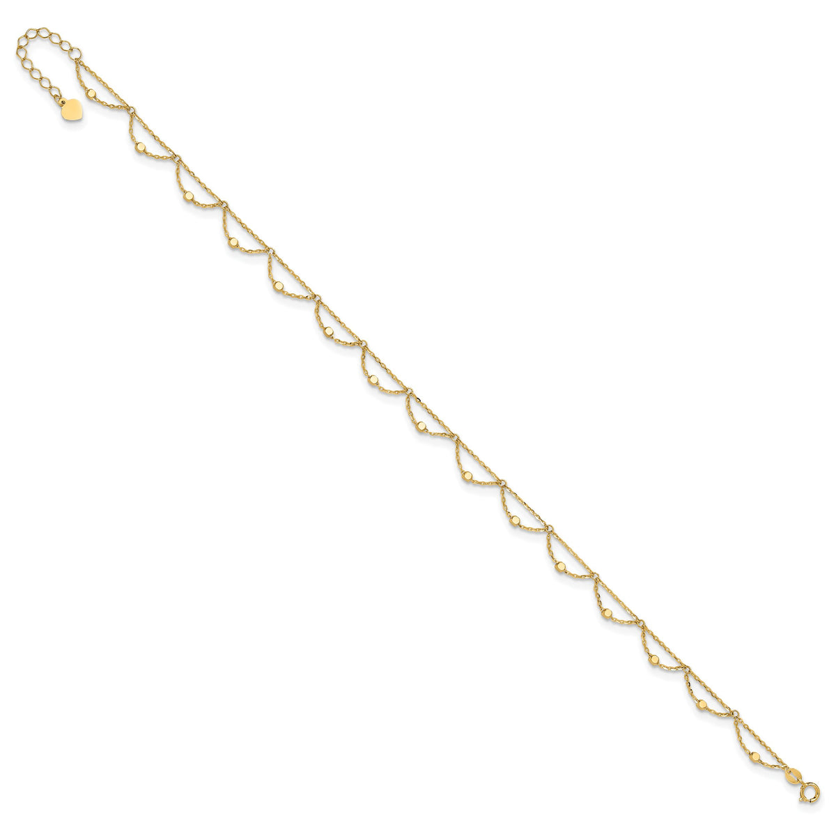 14K Polished and Diamond-cut Fancy 10in Plus 1.5in ext. Anklet-ANK343-10