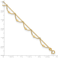 14K Polished and Diamond-cut Fancy 10in Plus 1.5in ext. Anklet-ANK343-10