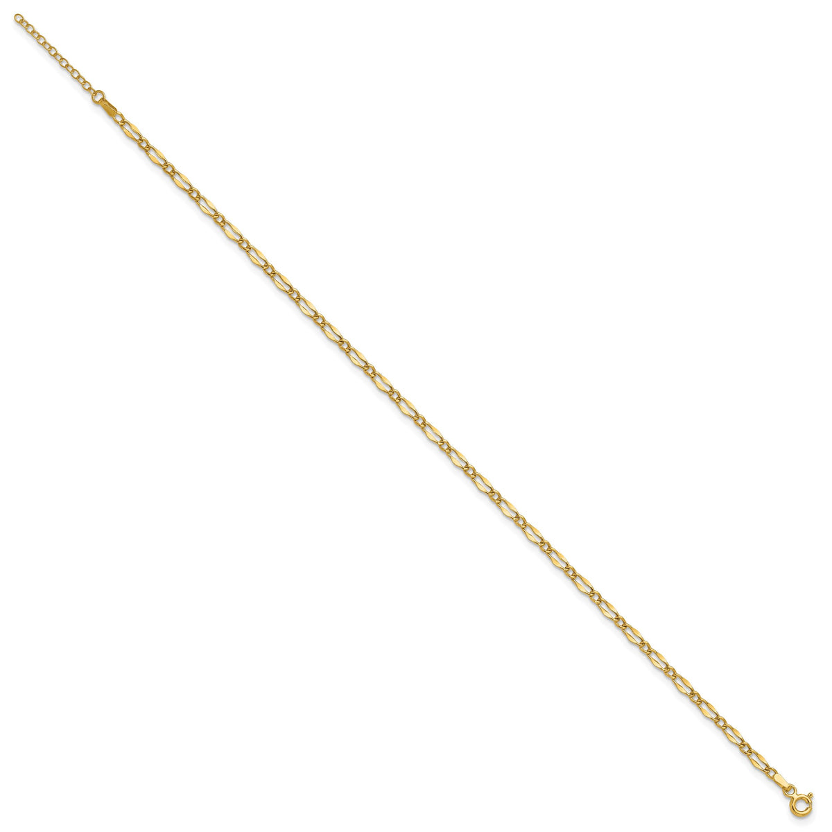 14K Polished Fancy Link 9in Plus 1in extension Anklet-ANK344-9