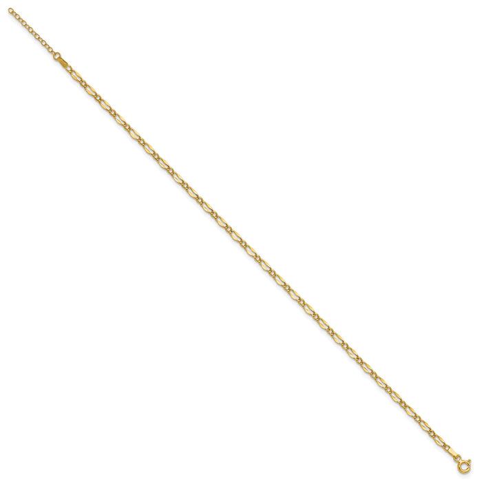 14K Polished Fancy Link 9in Plus 1in extension Anklet-ANK344-9
