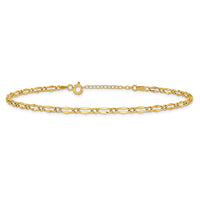 14K Polished Fancy Link 9in Plus 1in extension Anklet-ANK344-9