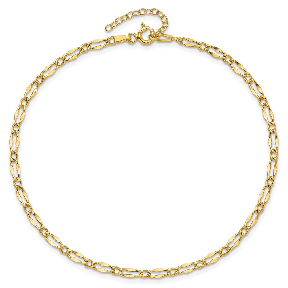 14K Polished Fancy Link 9in Plus 1in extension Anklet-ANK344-9