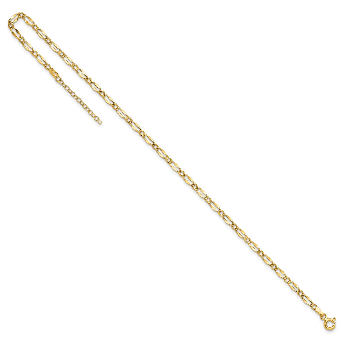 14K Polished Fancy Link 9in Plus 1in extension Anklet-ANK344-9