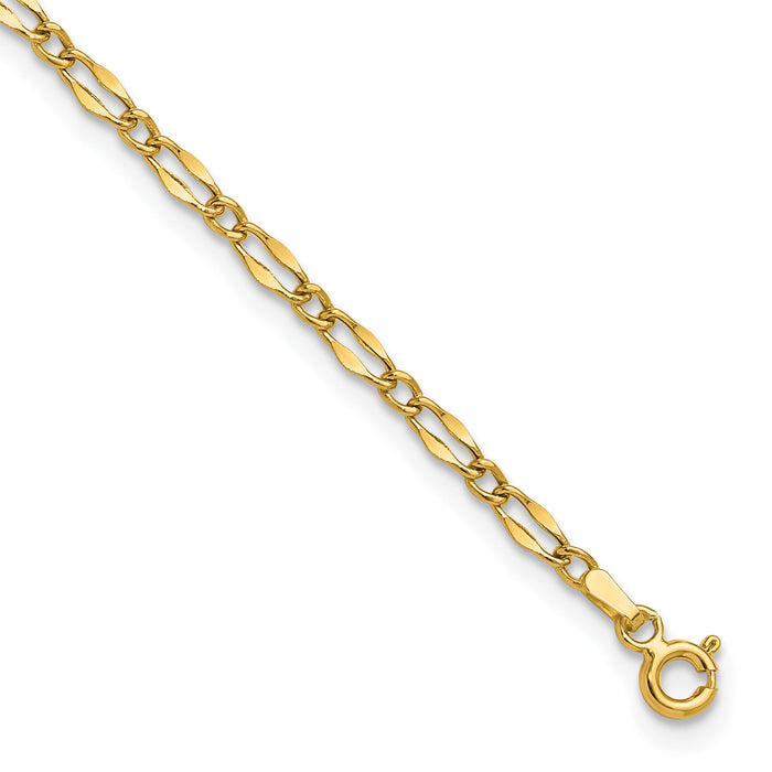 14K Polished Fancy Link 9in Plus 1in extension Anklet-ANK344-9