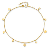 14K Polished Stars Hearts & Clovers 9in Plus 1in extension Anklet-ANK346-9