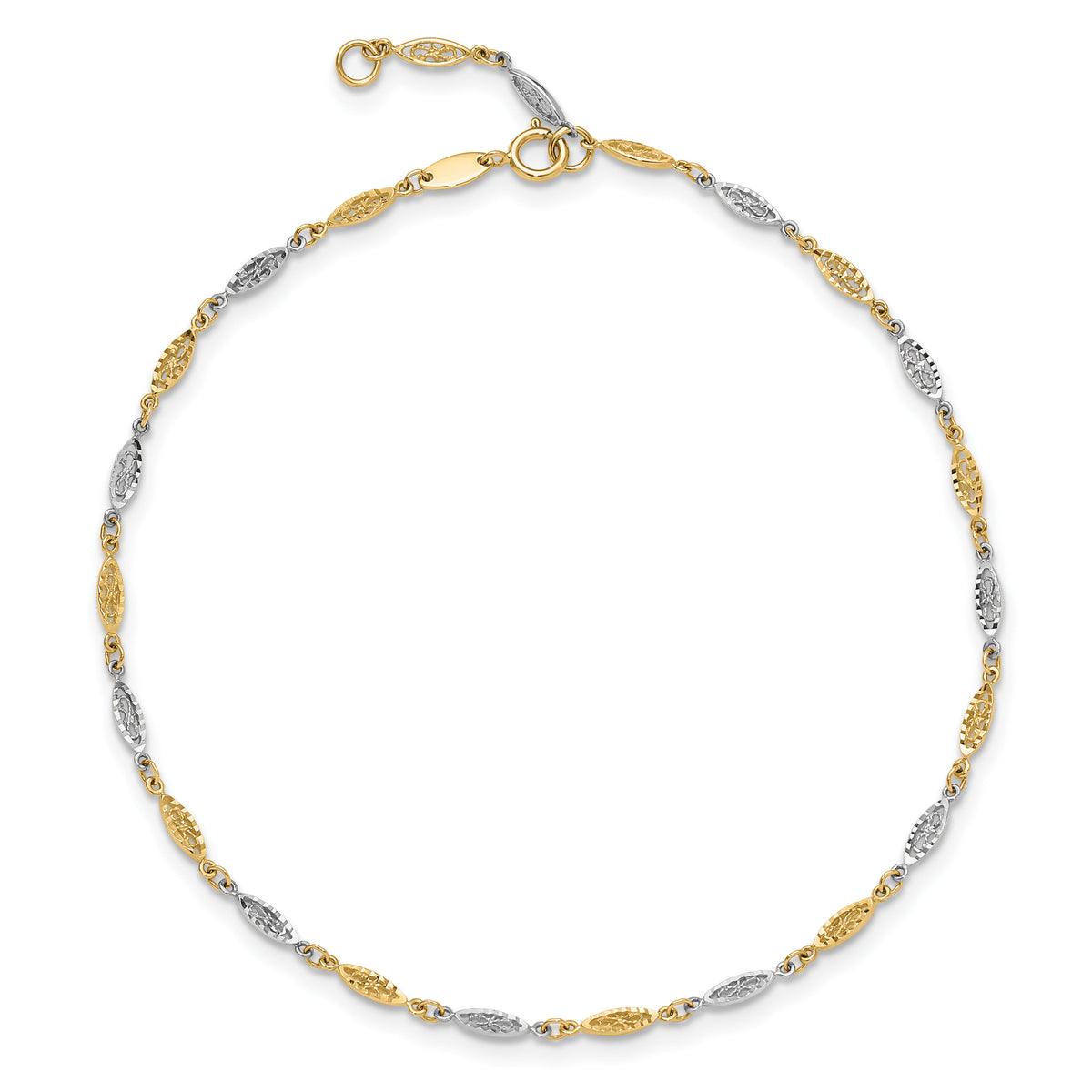 14K Two-tone Polished Diamond-cut Infinity Link 9in Plus 1in ext. Anklet-ANK347-9