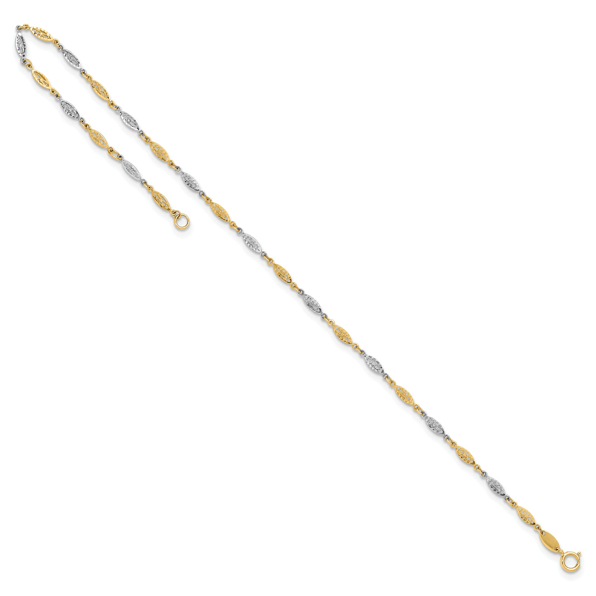 14K Two-tone Polished Diamond-cut Infinity Link 9in Plus 1in ext. Anklet-ANK347-9