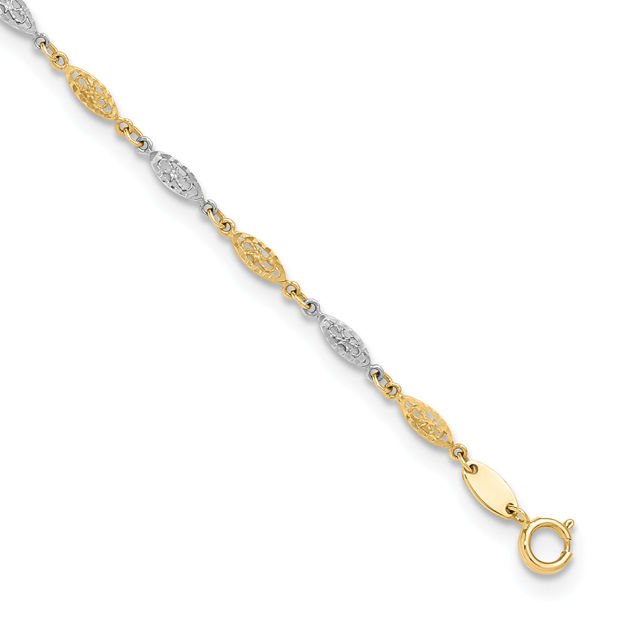 14K Two-tone Polished Diamond-cut Infinity Link 9in Plus 1in ext. Anklet-ANK347-9