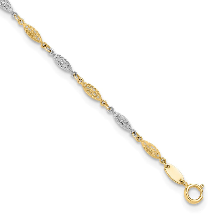 14K Two-tone Polished and Diamond-cut Infinity Link 9in Plus 1in ext. Ankle-ANK347-9