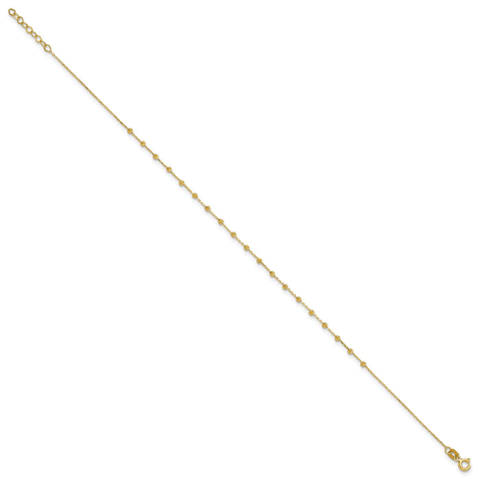14K Polished Diamond-cut Beaded 9in Plus .75in ext. Anklet-ANK348-9