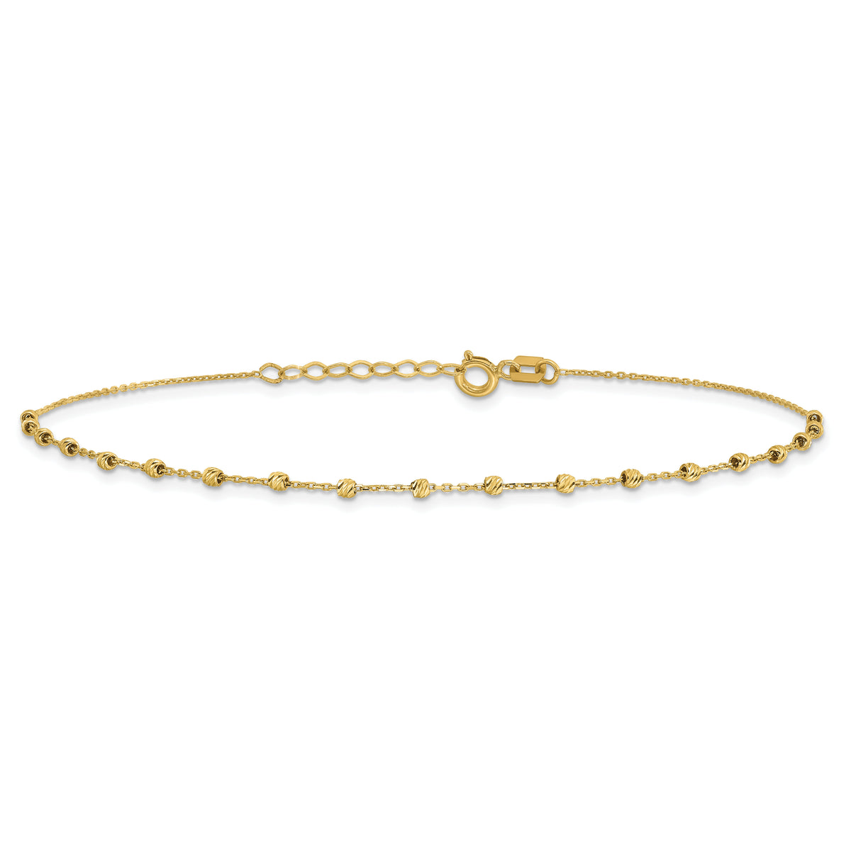 14K Polished Diamond-cut Beaded 9in Plus .75in ext. Anklet-ANK348-9
