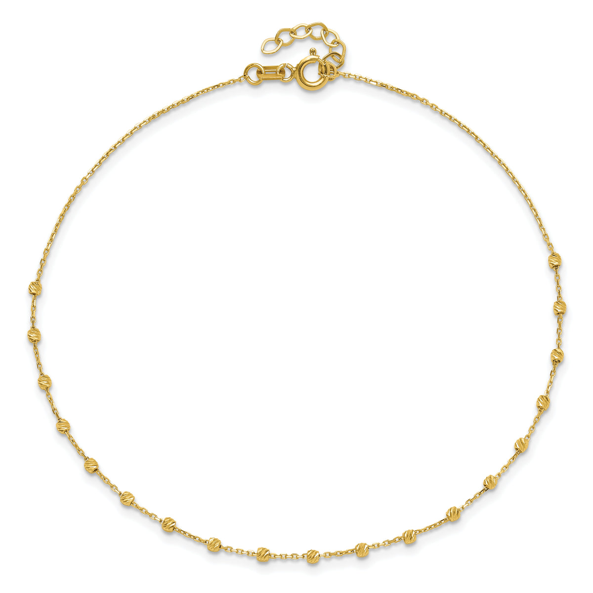 14K Polished Diamond-cut Beaded 9in Plus .75in ext. Anklet-ANK348-9