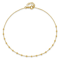 14K Polished Diamond-cut Beaded 9in Plus .75in ext. Anklet-ANK348-9