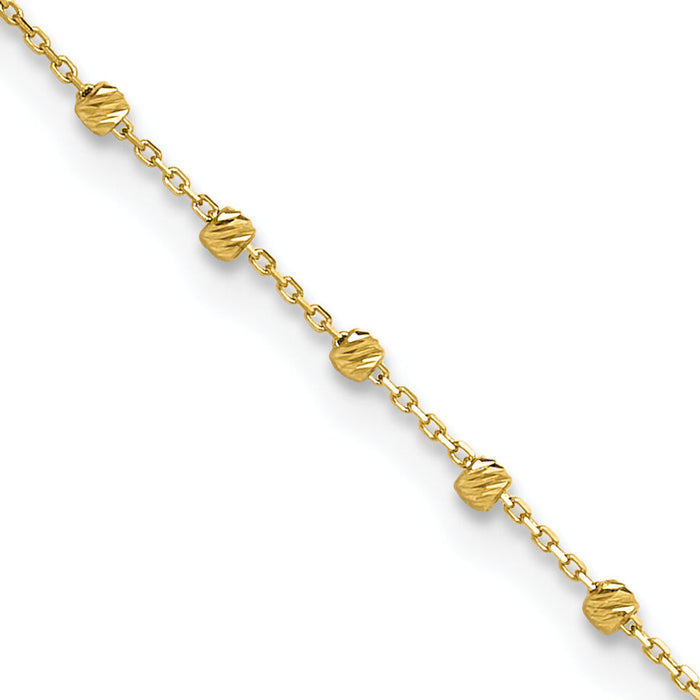 14K Polished Diamond-cut Beaded 9in Plus .75in ext. Anklet-ANK348-9