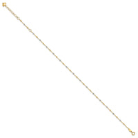 14K Two-tone Polished and Diamond-cut Beads 10in Plus 1in ext. Anklet-ANK349-10