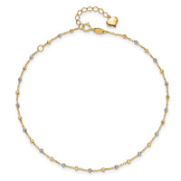 14K Two-tone Polished and Diamond-cut Beads 10in Plus 1in ext. Anklet-ANK349-10