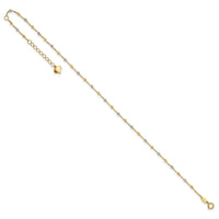 14K Two-tone Polished and Diamond-cut Beads 10in Plus 1in ext. Anklet-ANK349-10