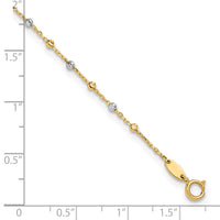 14K Two-tone Polished and Diamond-cut Beads 10in Plus 1in ext. Anklet-ANK349-10