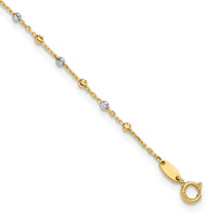 14K Two-tone Polished and Diamond-cut Beads 10in Plus 1in ext. Anklet-ANK349-10