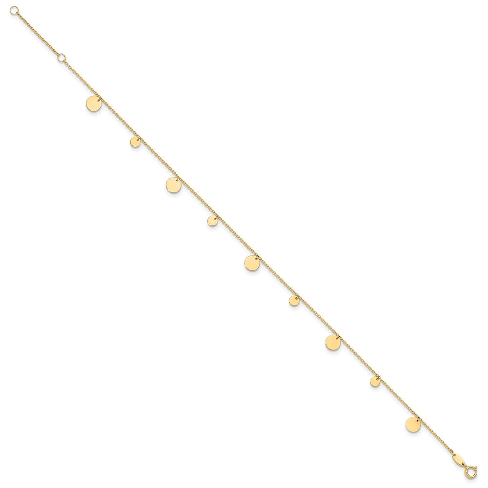 14K Polished Circles 9in Plus 1in ext. Anklet-ANK350-9