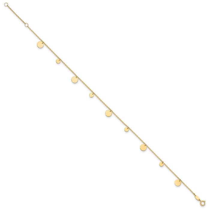 14K Polished Circles 9in Plus 1in ext. Anklet-ANK350-9