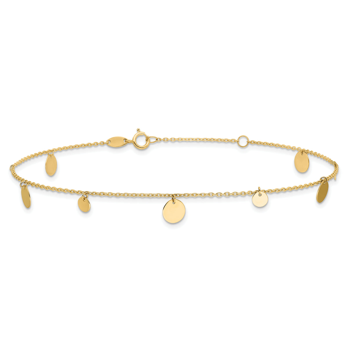 14K Polished Circles 9in Plus 1in ext. Anklet-ANK350-9