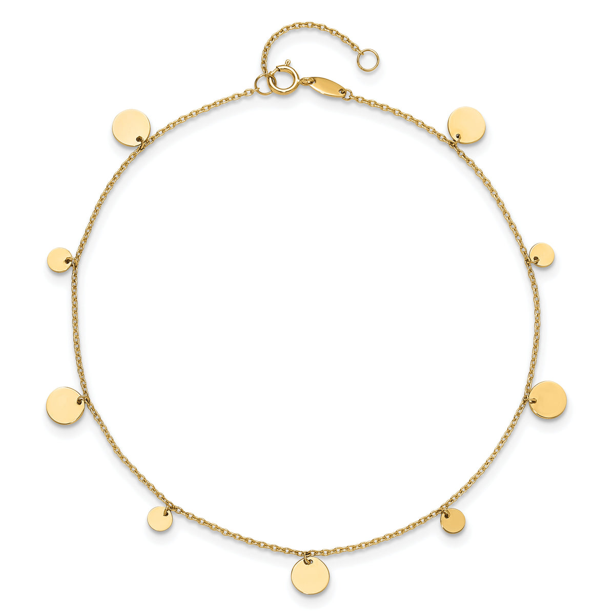 14K Polished Circles 9in Plus 1in ext. Anklet-ANK350-9